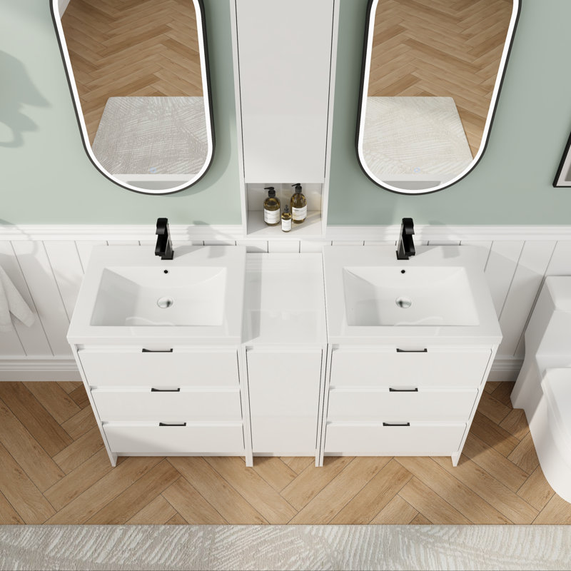 Ensemble de meuble-lavabo double 60 po avec 6 tiroirs 60 po - Armoire de rangement en résine