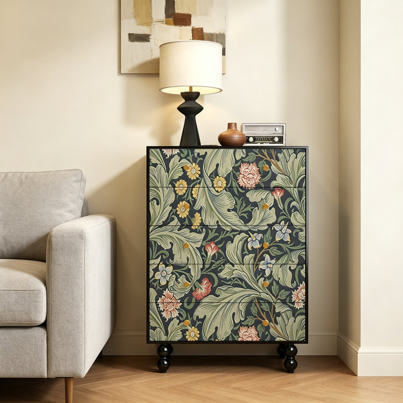 Commode de salon à cinq tiroirs en bois massif