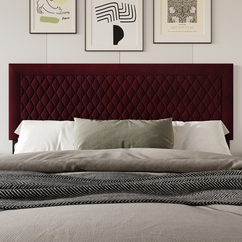Tête de lit tapissier en velours, Rouge, Simple
