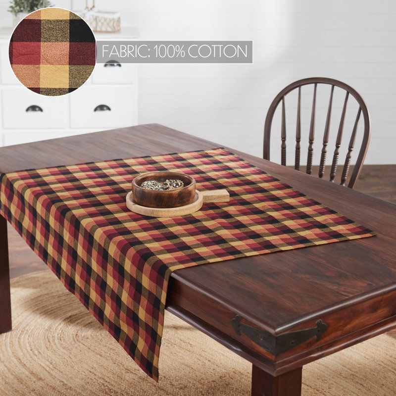 Deep Burgundy and Tan Cotton Check Square Table Topper 40x40
