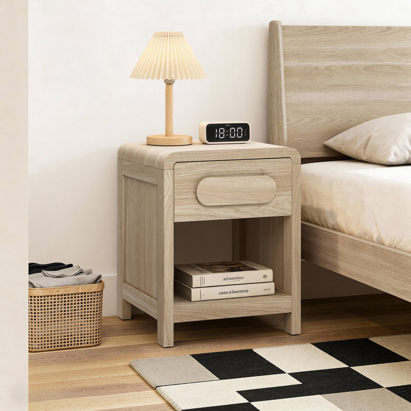 21.7'' H Modern Wood Nightstand with Drawer and Open Shelf