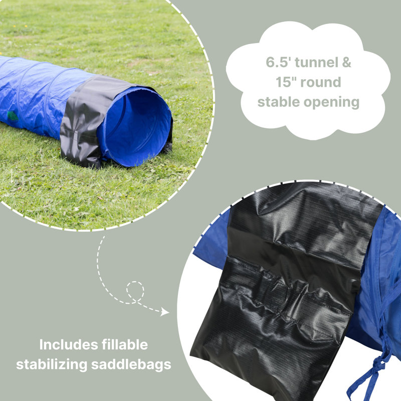 Blue and Black 6.5-ft Dog Agility Training Tunnel