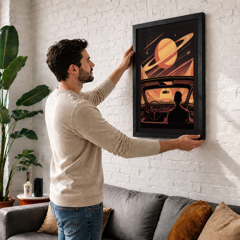 Cosmic Drive Retro - Framed Print, A1 - 84.1 x 59.4 cm, Black