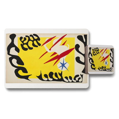 Abstract Art Placemat And Coaster Set With Bright Yellow Design