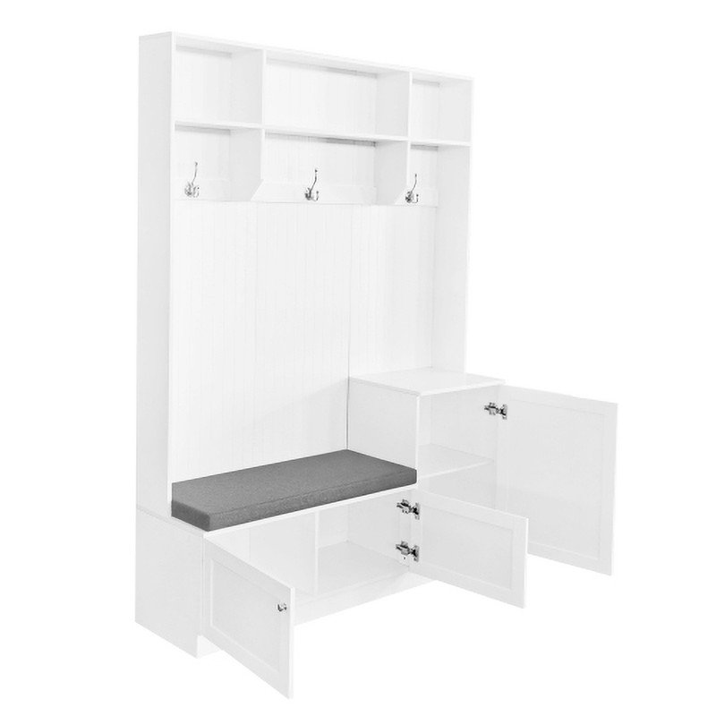 Juilo Hall Tree 59'' Wide with Bench and Shoe Storage, White