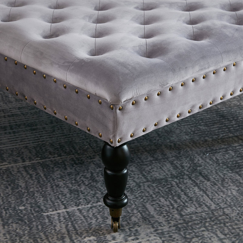 Leni 33" Velvet Square Tufted Cocktail Ottoman, Silver 