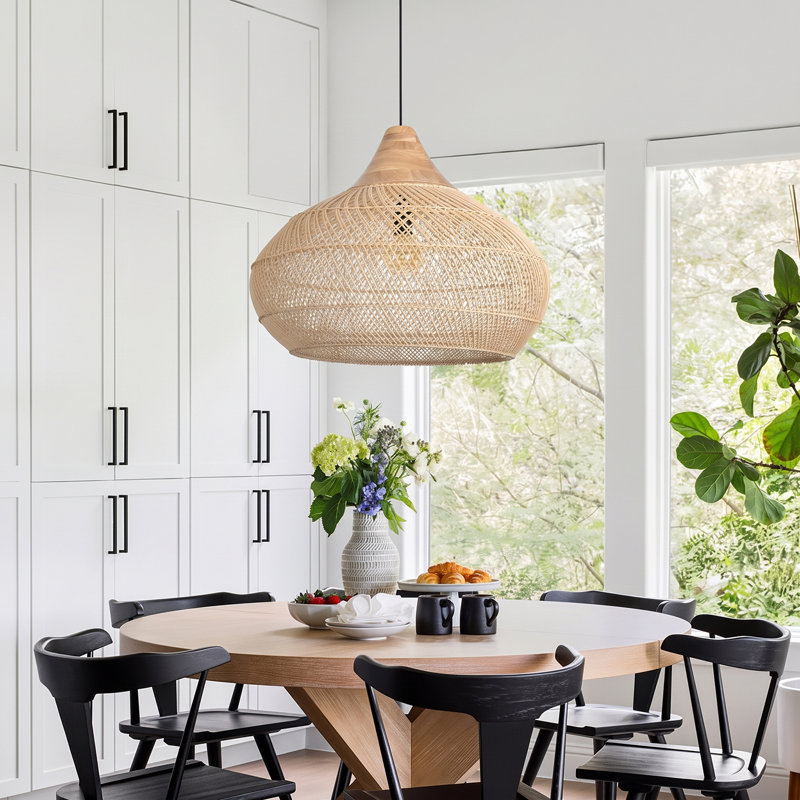 Luminaire suspendu en rotin naturel 1 lumière, H 17,72 po x l 23,62 po x P 23,62 po