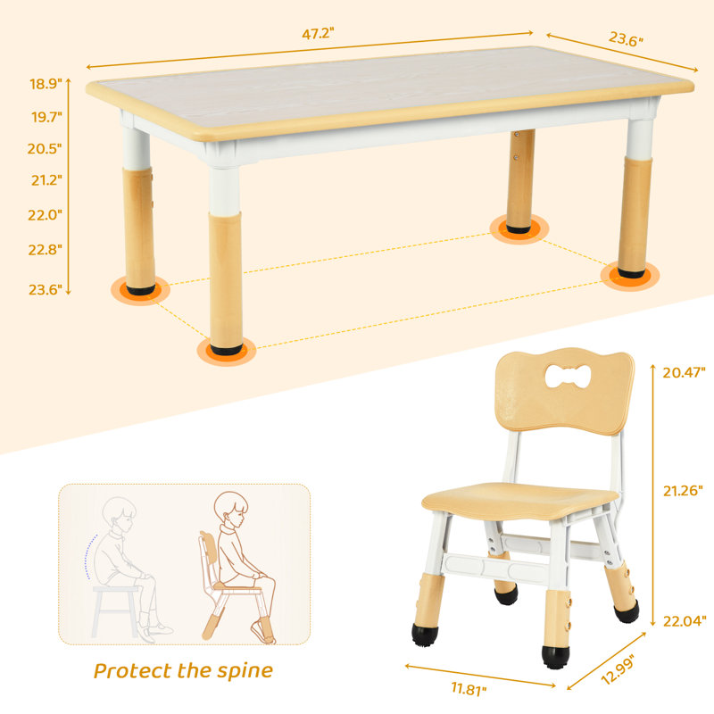 Kids Table and 4 Chair Set, Height Adjustable Toddler Table and Chair Set, Non-Slip Legs, Graffiti Desktop, Large Children Activity Table
