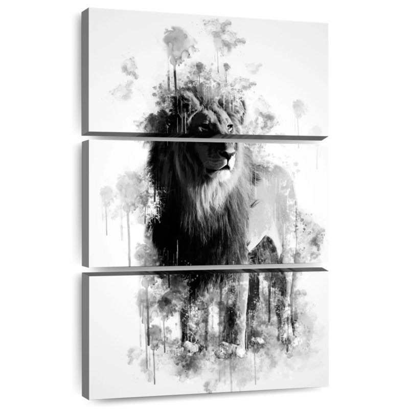 Lion noir et blanc, H 50 po x l 32 po