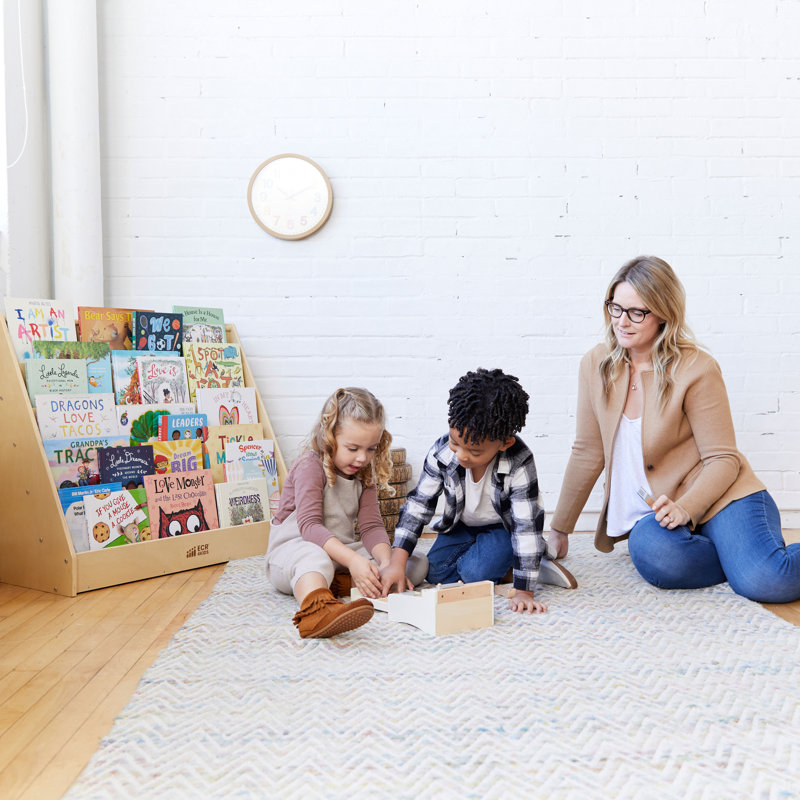 Natural Birch Single-Sided Kids Book Display Shelf