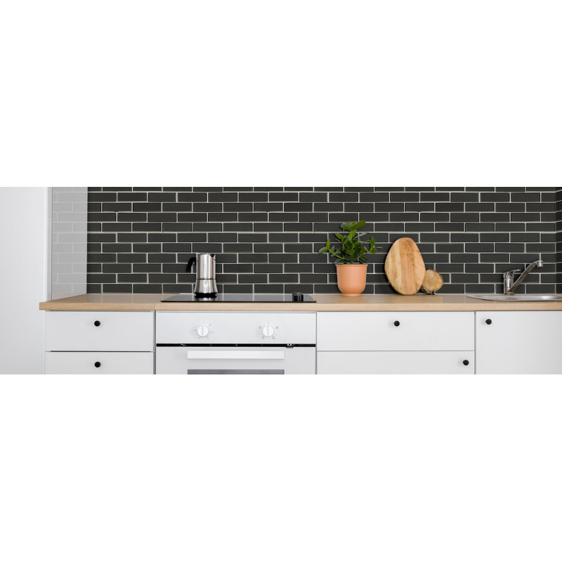 Rivella Herringbone 11 in. x 14 in. Glossy Glass Mosaic Wall Tile, Titan Gris