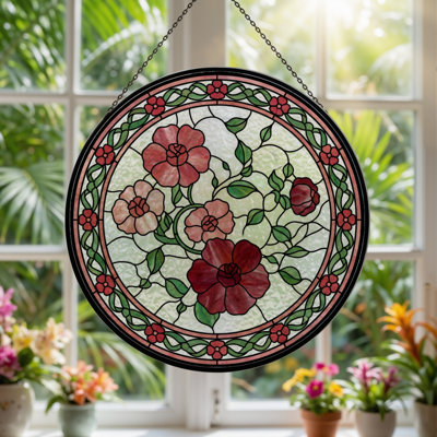 7.8"H Floral Vine Stained Glass Window Panel
