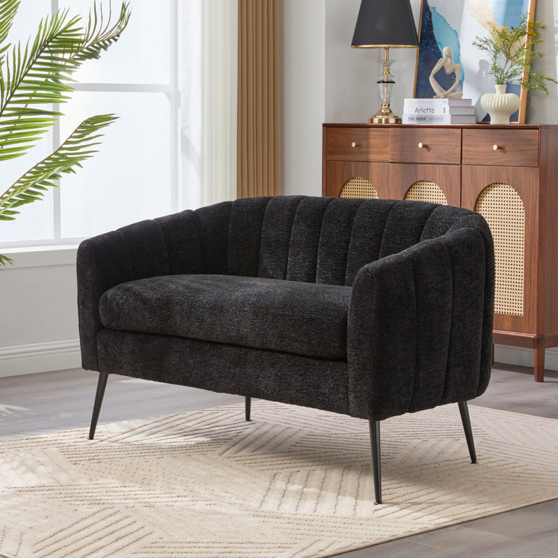 50.2" W Upholstered Channel Tufted Accent Loveseat, Black