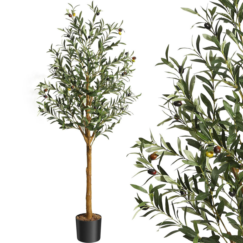 Olive artificielle 6 pi (72 po) de hauteur oliviers en soie artificielle, 1, H 60 po x l 5,4 po x P 5,4 po