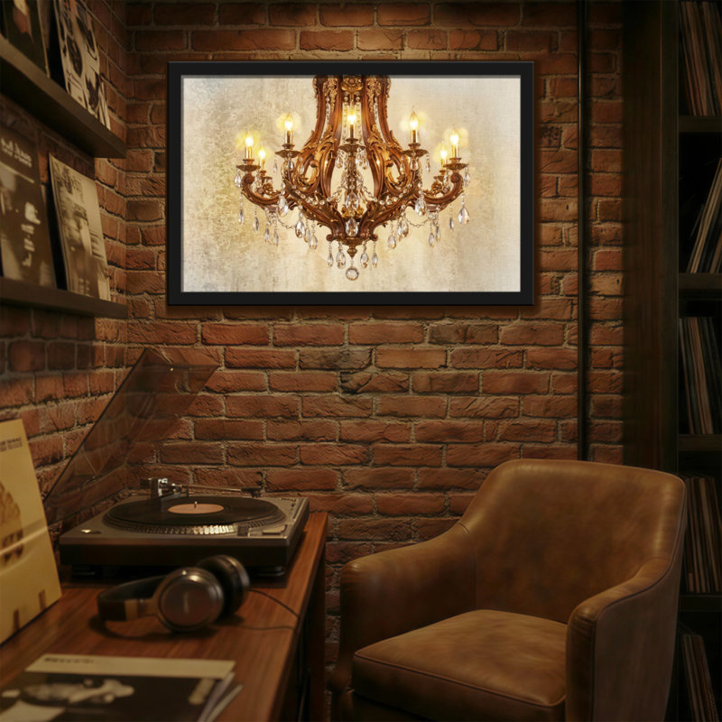 Lustre tendance élégant en cristal avec cadre doré, H 24 po x l 36 po