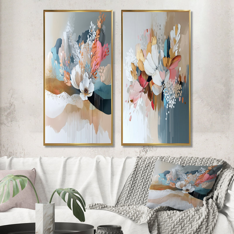 "White Brushstroke", peinture abstraite florale III - coquelicots, ensemble de 2 pièces d'art mural, H 28 po x l 24 po