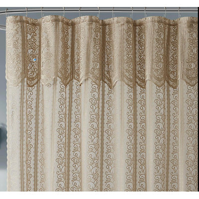 72 Inch Rustic Gold Linen Lace Shower Curtain For Bathroom With Leaf Design