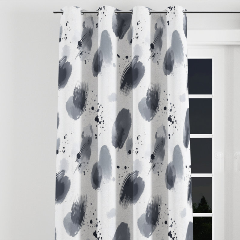 Abstract Curtains for bedroom - Grey Soft Charcoal Grommet Curtain - 1 Panel, 52" W x 120" L, Silver Grommets
