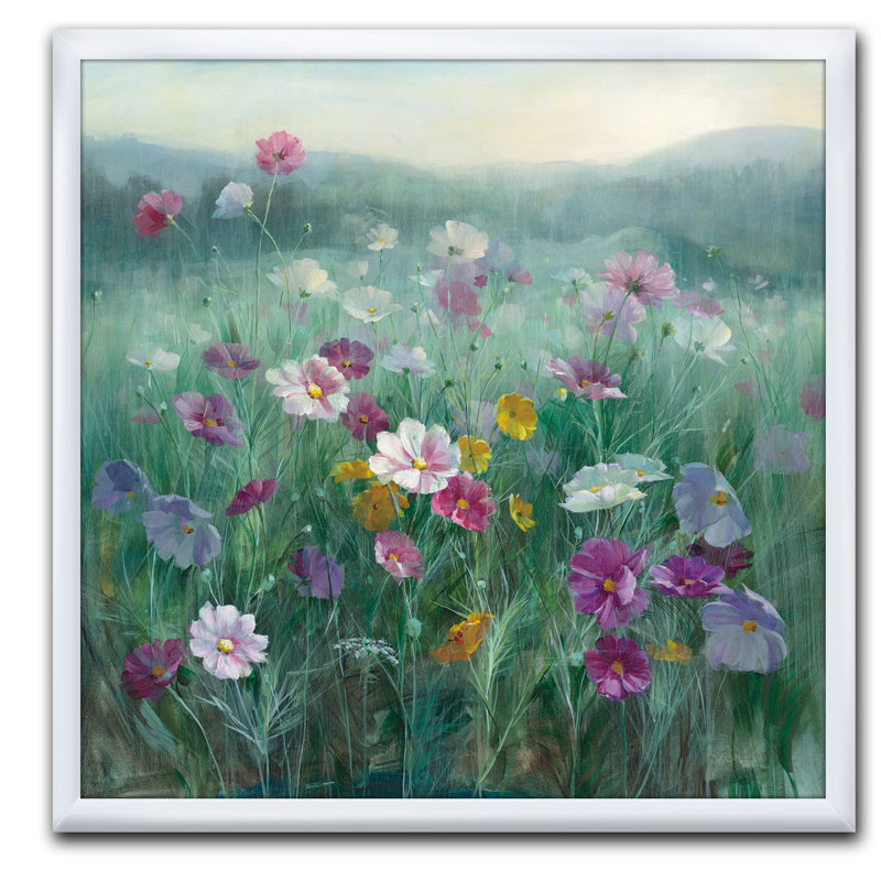 Champ de fleurs - reproduction d'art sur toile, Cadre blanc, H 30 po x l 30 po x P 1 po