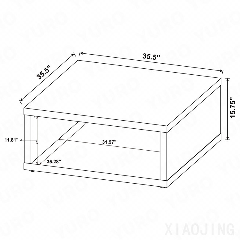 Table basse carrée en pin d'ingénierie foncé, 15.75" H x 35.5" L x 35.5" W, Brown