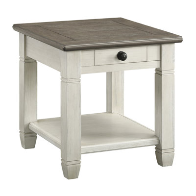 1Pc End Table With Drawer And Shelf In Rosy Brown Antique White For Living Area Room Finish Organizer