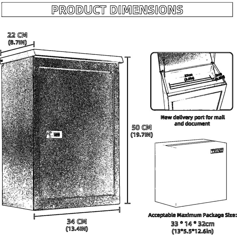 Boîte aux lettres murale verrouillable pour l'extérieur, boîte aux lettres et colis sécurisée de grande capacité avec serrure à code, fabrication en acier galvanisé durable pour la maison, le bureau ou l'école