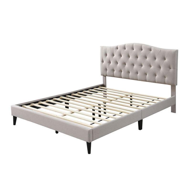 Nathan Tufted Upholstered Low Profile Platform Bed, Sand Beige, Queen