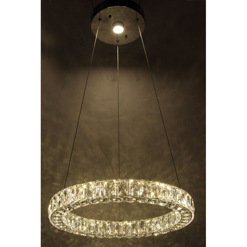 Lustre halo à 1 lumière DEL avec détails en cristal Blanche