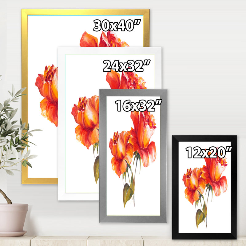 Deux fleurs rouges - Peinture sur toile, H 20 po x l 12 po x P 1po, Cadre doré