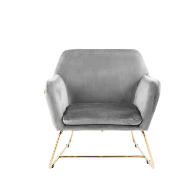 Modern Style Velvet Accent Chair, 29.5", Gray, Metal Base 31.36" Height Legs, 29.5" Width, Gray