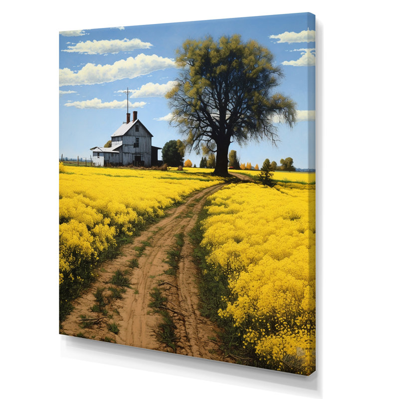 «Countryside Farm Road Yellow Spring Fields» sur impression sur toile, H 20 po x l 12 po x P 1 po, Toile tendue
