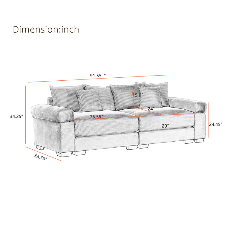 Corduroy Oversized Cloud Loveseat Couch With Pillows For Living Room, Camel