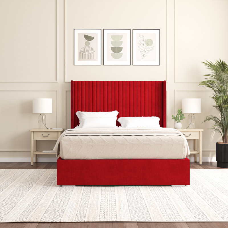 Shelton Upholstered Bed Frame, Red, Single (3')