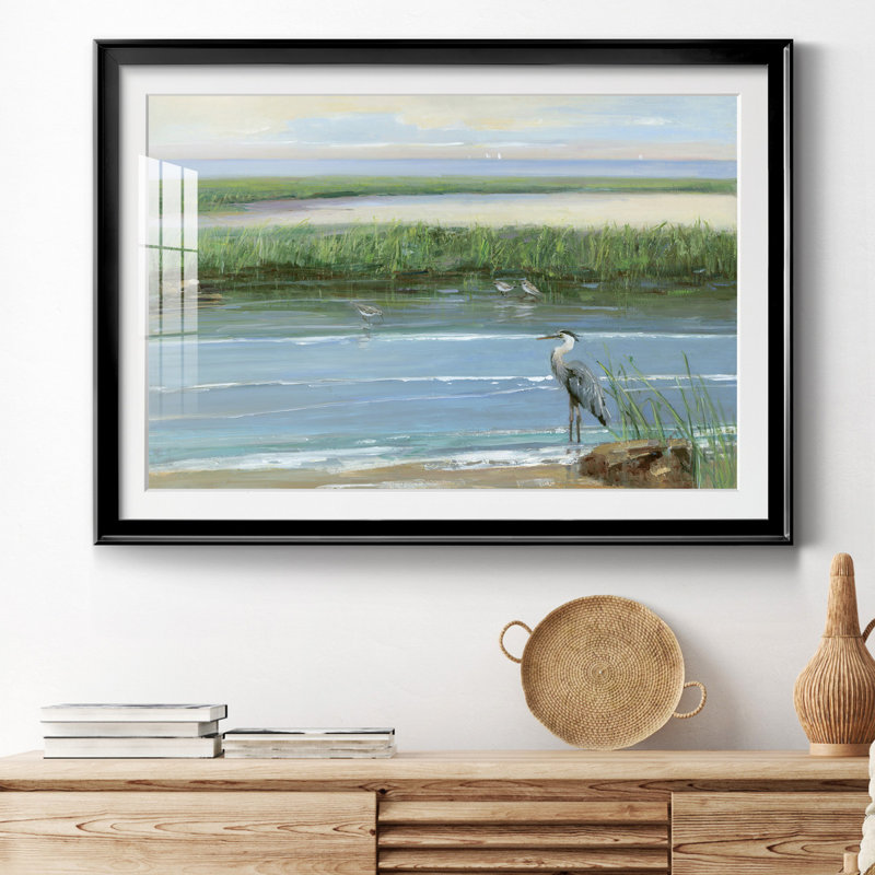 Wading at Dusk - Peinture encadrée, H 30,5 po x l 42,5 po x P 1,5 po, Papier encadré noir