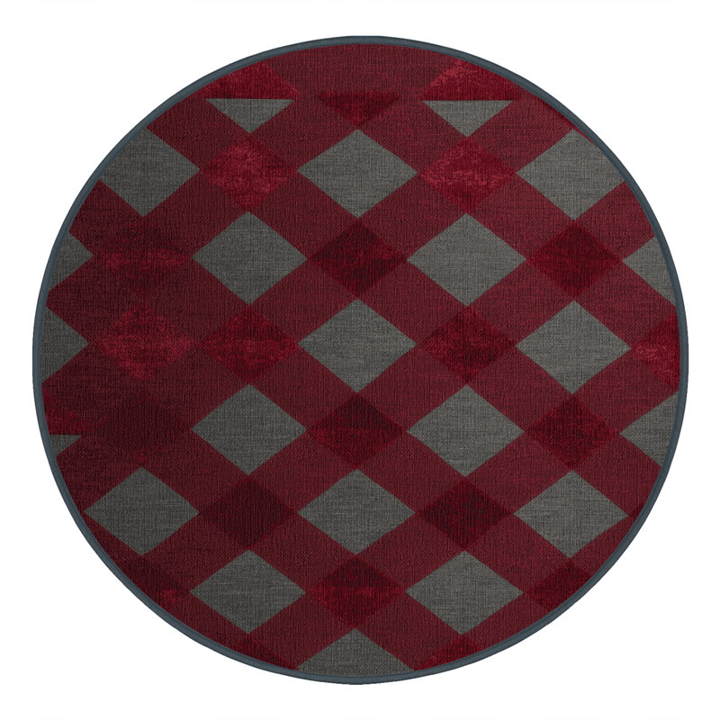 Machine Washable Checkered Red Area Rug, Round 4'