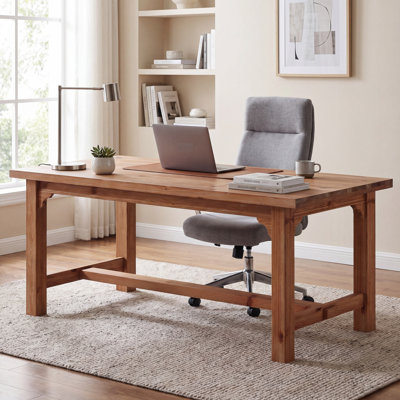 63" Solid Wood Executive Desk With Foot Bar For Home Office