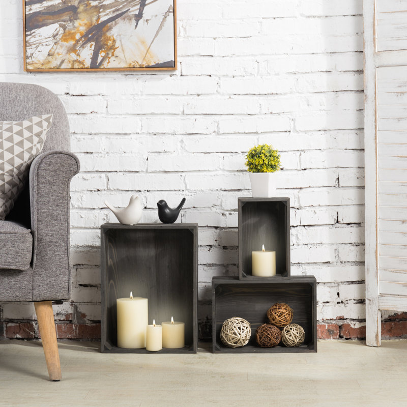 Ensemble de 3 caisses en bois massif, Gris