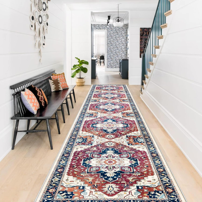 Washable Runner Rug - Hallway Runner Rug Kitchen Rugs and Mats Non Skid Washable Waterproof Carpet Runner for Living Room Bedroom Bathroom (Red)