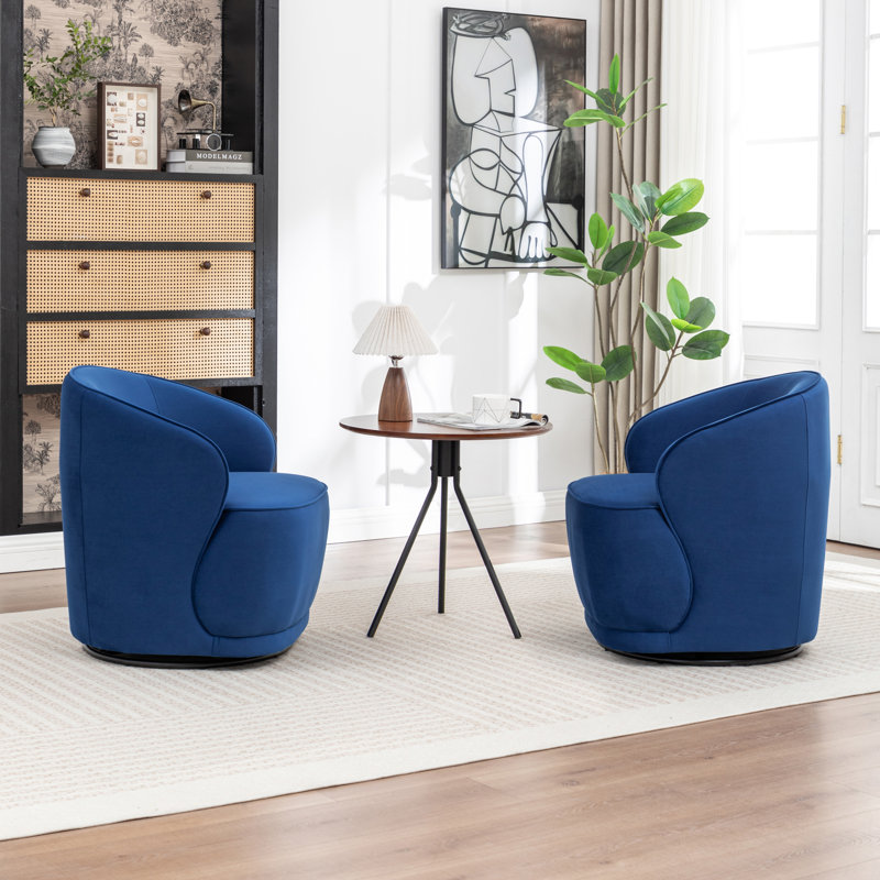 Stith Velvet Upholstered Swivel Barrel Chair, Navy Velvet