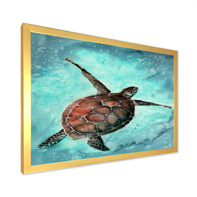 Tortue de mer colorée nageant dans l'océan - reproduction sur toile