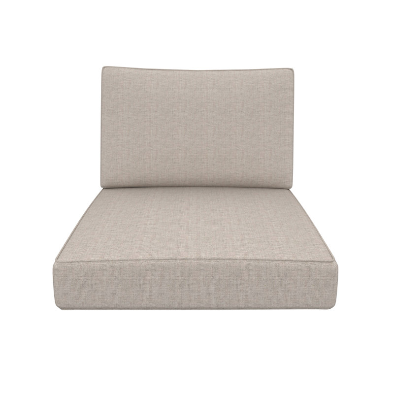 Beige outdoor lounge chair cushion set with piping