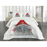 Ambesonne Gnome Bedspread Set Finnish Creature Folklore Ruby Pale Grey