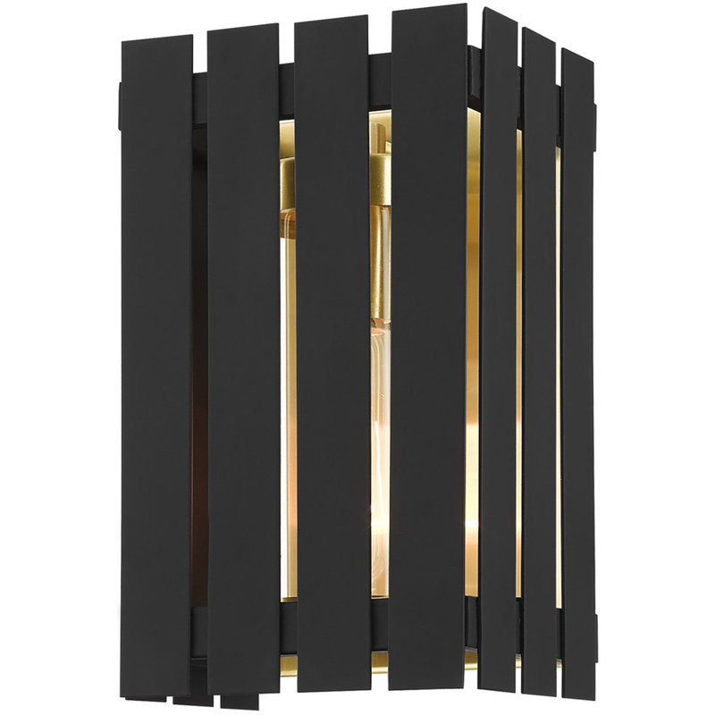 Applique murale en laiton massif, Noir avec accents laiton satiné, H 13 po x l 6 po x P 6 po