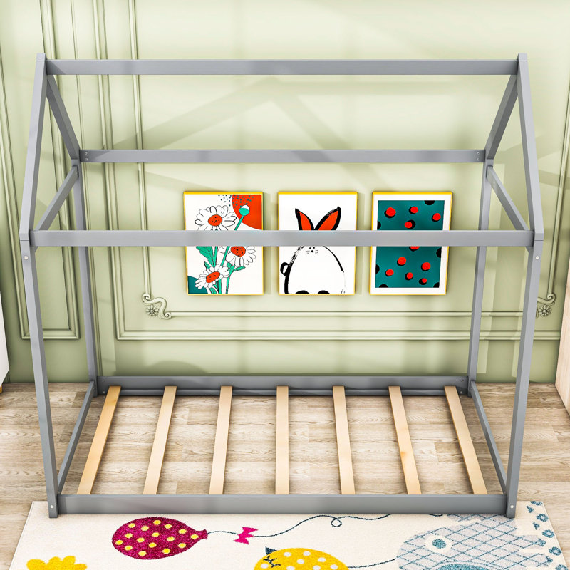 Lit simple en bois Coyer, gris