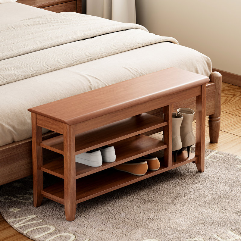 Banc à chaussures en bois massif pour hall d'entrée, peu encombrant, support de 550 livres, rangement dissimulé, couleur noyer, 39,86 po de profondeur, assemblage simple et facile à installer, installation rapide
