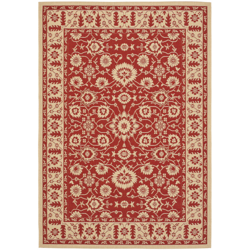 Tapis intérieur / extérieur rouge / crème Arneshia, Rectangle 8 pi x 11 pi