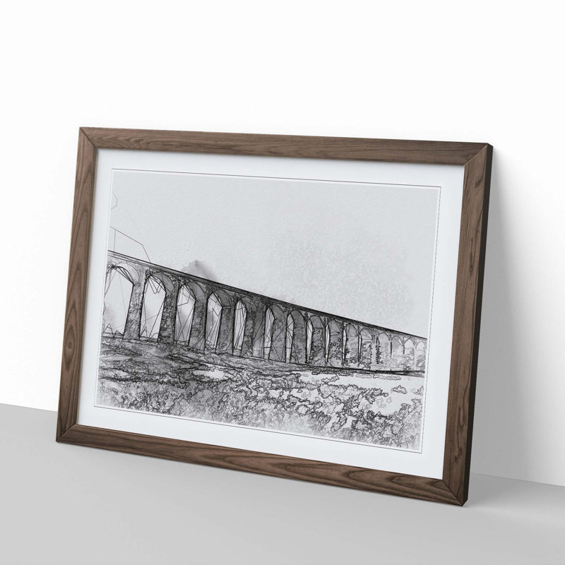 The Ribblehead Viaduct in Yorkshire in Abstract - Picture Frame Graphic Art Print, 35cm H x 50cm W, Walnut