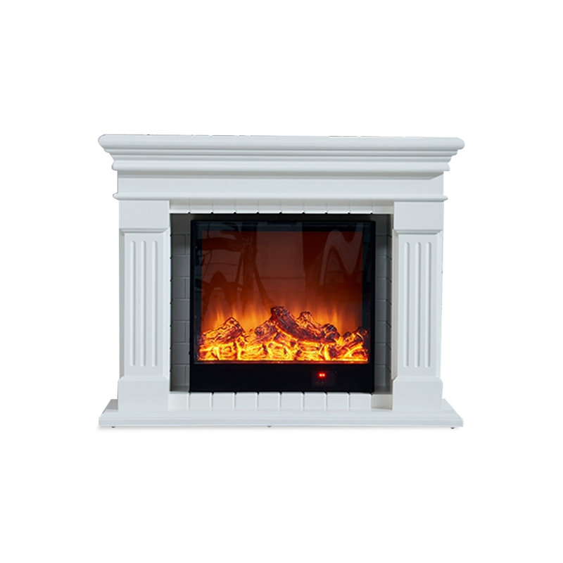 White Solid Wood Electric Fireplace