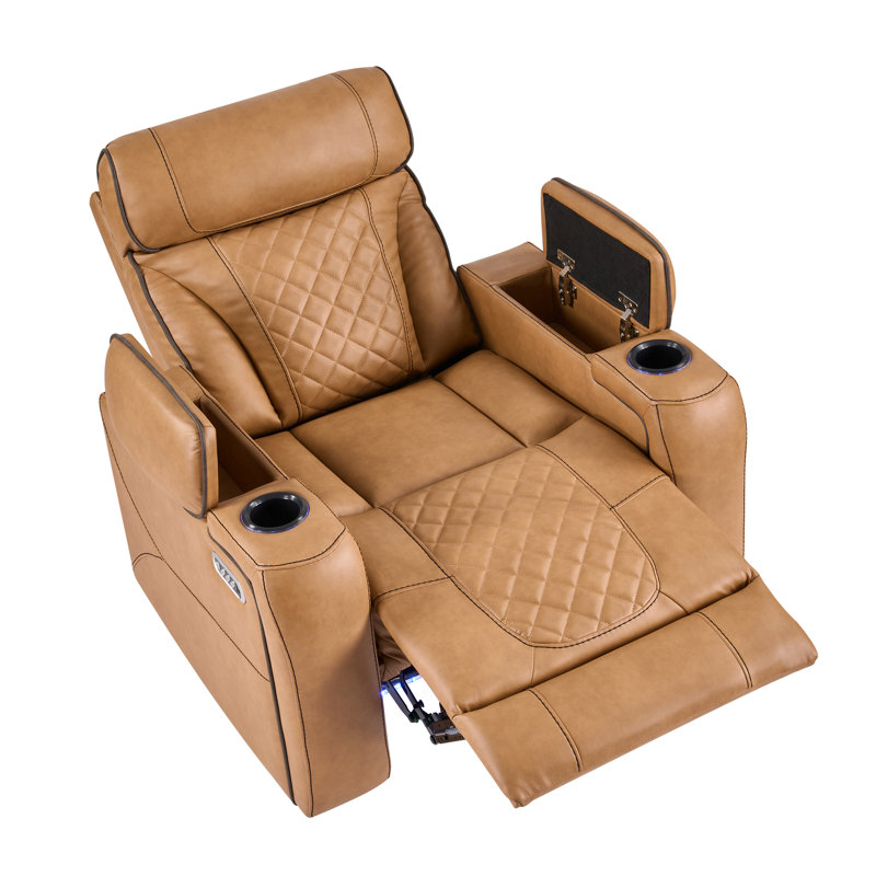 Fauteuil inclinable électrique 37 po avec porte-gobelet et lumière DEL Horus, Tanné