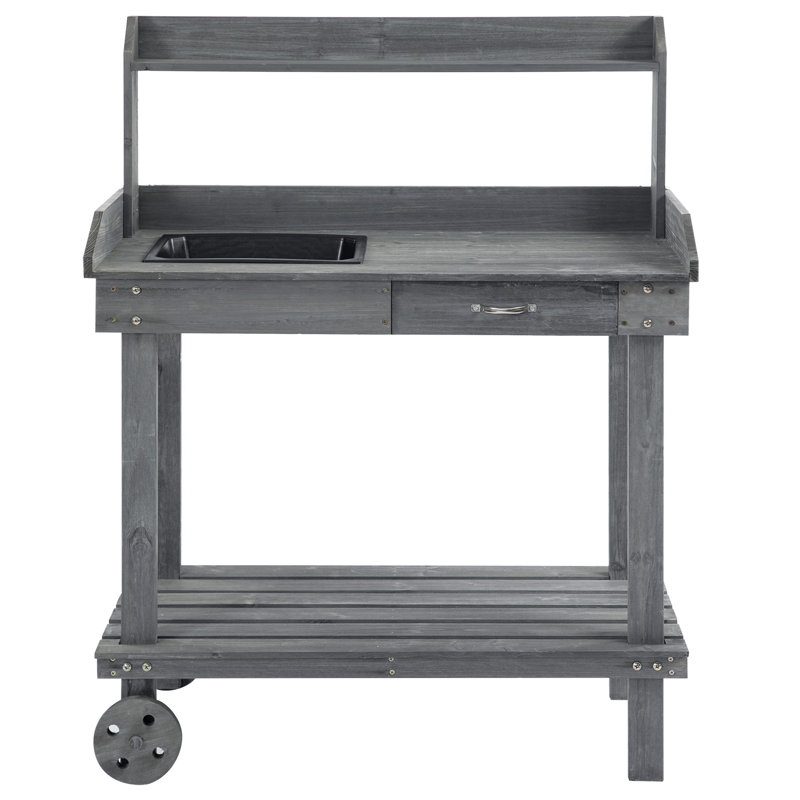 Table de travail en bois 36 po avec 2 roues amovibles gris, Gris